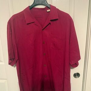 Tommy Bahama Men's Casual Burgundy Silk Button Down Shirt